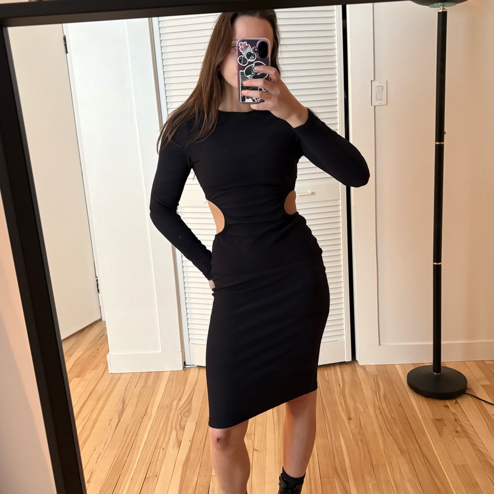 Simons Black Long Sleeve Cut-Out Dress